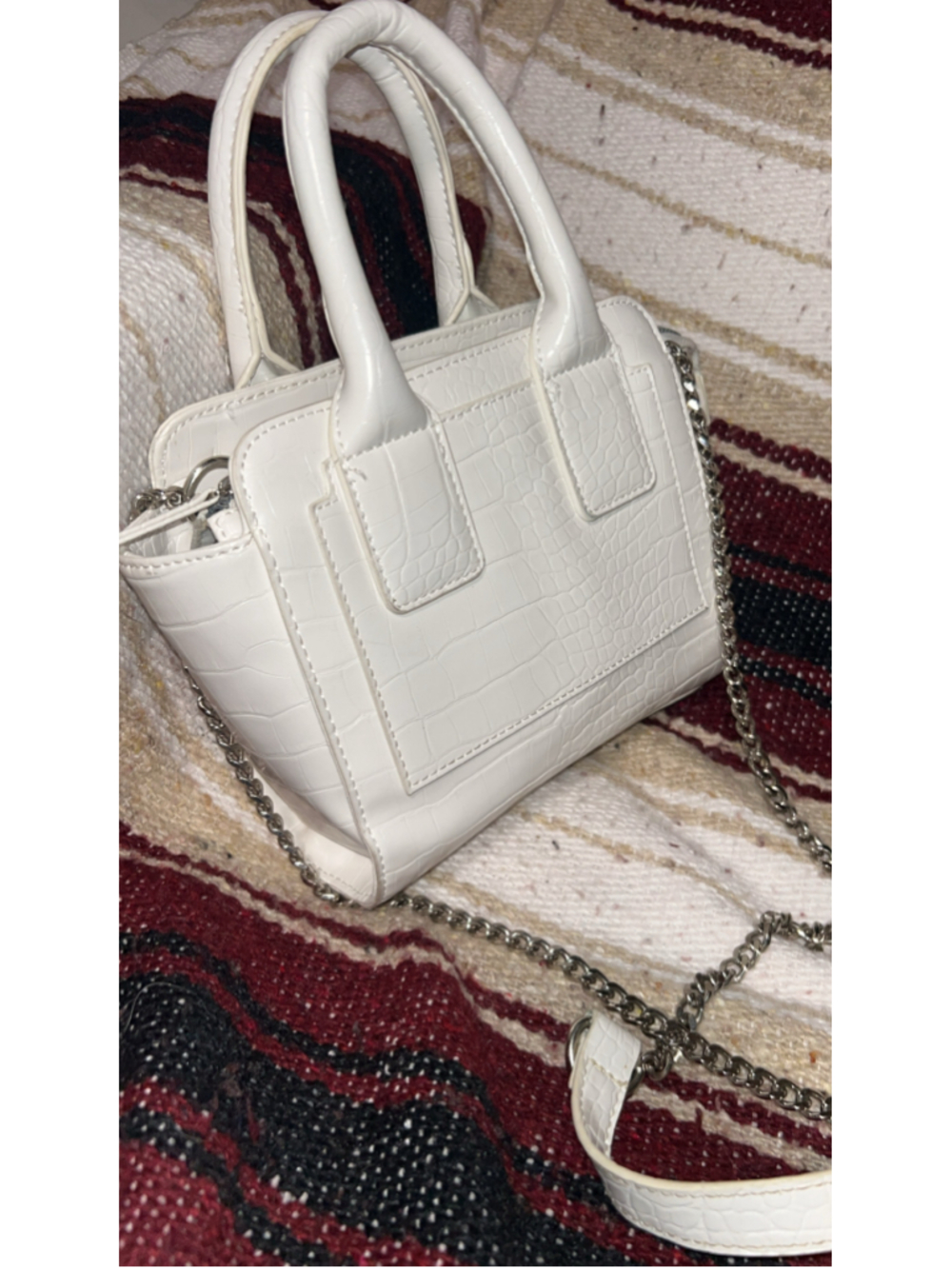 Women's Forever 21 White Croc-Embossed Satchel Bag One Size